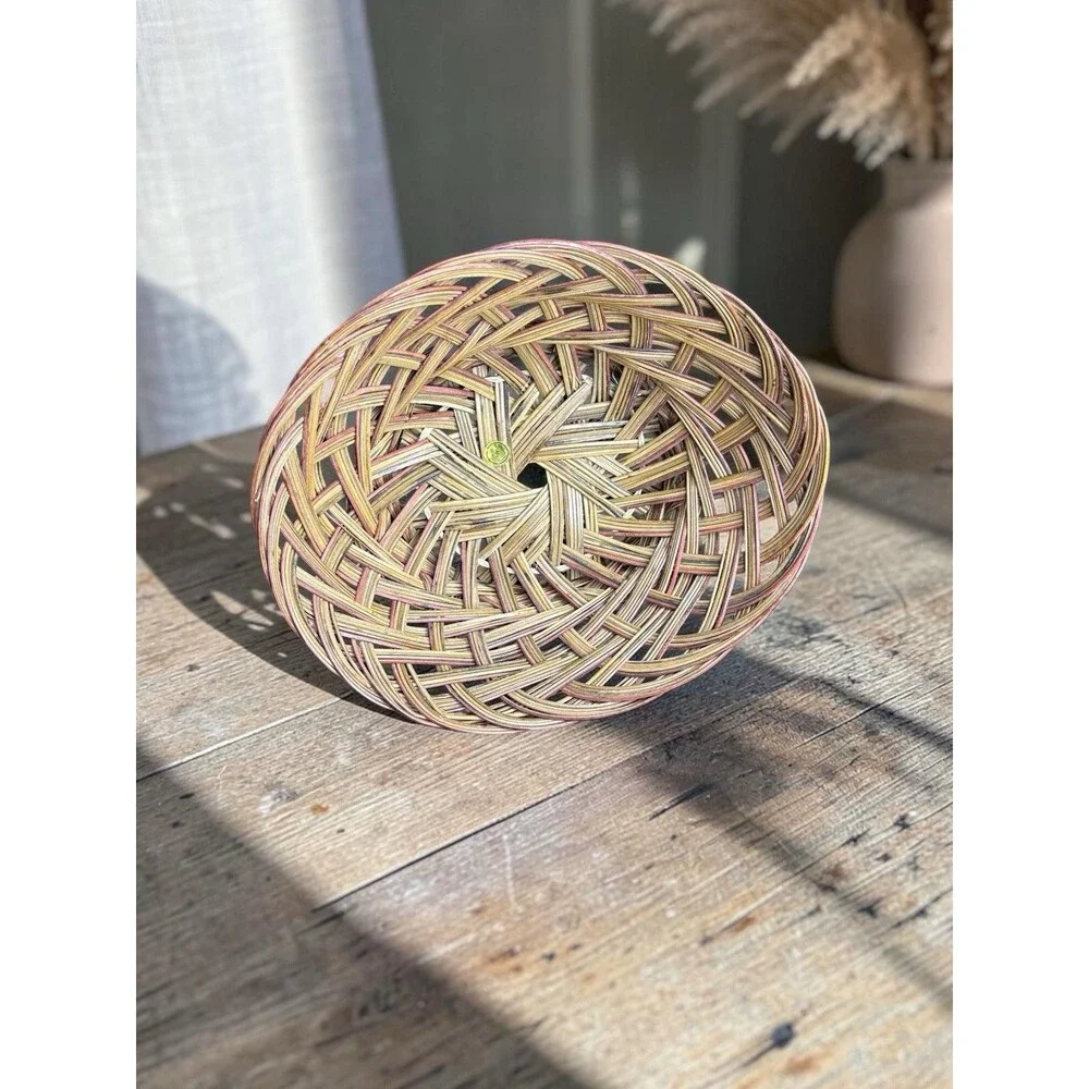 Oval Handwoven Wicker Basket Brown Woven Pattern 1 PC Rustic Farmhouse Decor